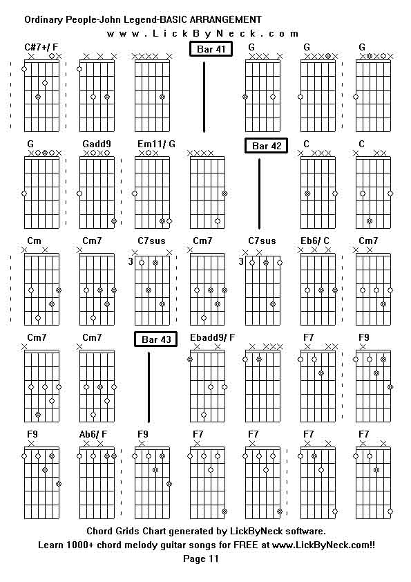 Chord Grids Chart of chord melody fingerstyle guitar song-Ordinary People-John Legend-BASIC ARRANGEMENT,generated by LickByNeck software.